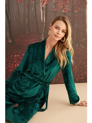Nightlove Monamise Kruvaze Yaka Kadife Pijama Takımı