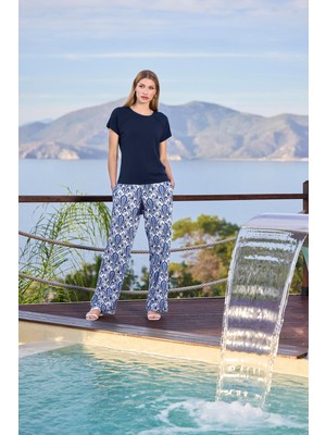 Nightlove Monamise Etnik Desenli Kısa Kollu Bisiklet Yaka Büyük Beden Pijama Takımı