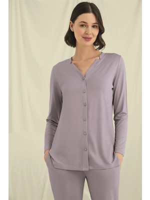 Nightlove Monamiseuzun Kollu Boydan Düğmeli V Yaka Pijama Takımı