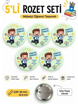 Nöbetçi Öğrenci Okul Rozet Seti Ceket-Çanta-Kalemlik-Şapka-Aksesuar Rozeti (44MM) 5 Adet