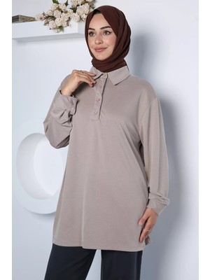 Julude Polo Yaka Zarif Tesettür Sweat Tunik P-00023008