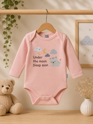 Biberon Baby Erkek-Kız Bebek Badi %100 Pamuklu Uzun Kollu Kedi Baskılı