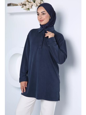 Julude Polo Yaka Zarif Tesettür Sweat Tunik P-00023008