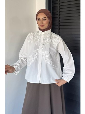 Julude Nakış Işlemeli Uzun Kol Tesettür Gömlek P-00023032