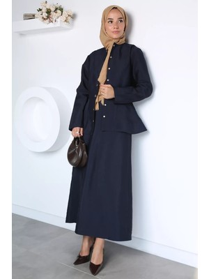 Julude Trend Stil Ön Çıtçıtlı Ceket Bel Lastikli Etek Tesettür Ikili Takım P-00023025