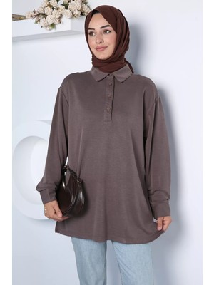 Julude Polo Yaka Zarif Tesettür Sweat Tunik P-00023008