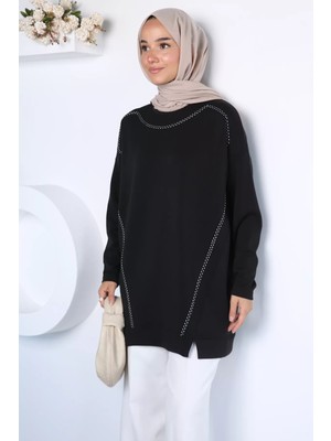 Julude Dikiş Detaylı Bisiklet Yaka Tesettür Tunik P-00023067