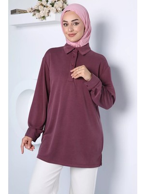 Julude Polo Yaka Zarif Tesettür Sweat Tunik P-00023008