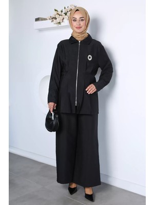 Julude Bel Lastikli Pantolon Broş Detaylı Tunik Tesettür Ikili Takım P-00023043