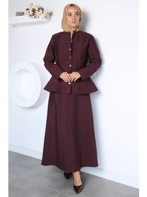 Julude Trend Stil Ön Çıtçıtlı Ceket Bel Lastikli Etek Tesettür Ikili Takım P-00023025