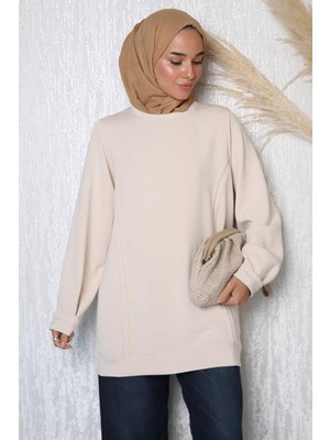Julude Süs Dikişli Bisiklet Yaka Tesettür Tunik P-00023059