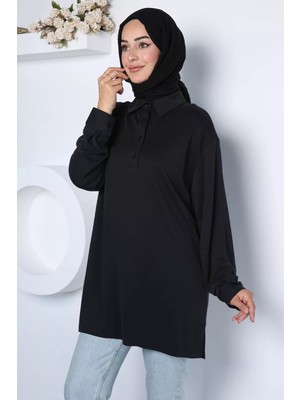 Julude Polo Yaka Zarif Tesettür Sweat Tunik P-00023008