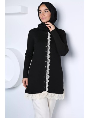 Julude Gülseli Dantelli Tesettür Triko Hırka P-00023198
