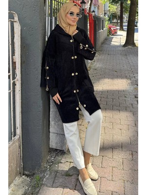 Julude Gülseli Kapüşonlu Tesettür Triko Ceket Hırka P-00023162