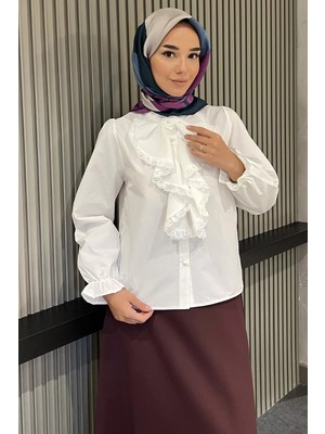 Julude Fırfır Yaka Dantel Işlemeli Tesettür Gömlek P-00022972