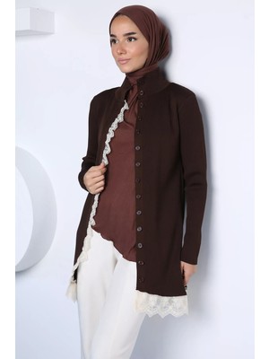 Julude Gülseli Dantelli Tesettür Triko Hırka P-00023198