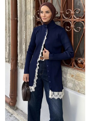 Julude Gülseli Dantelli Tesettür Triko Hırka P-00023198