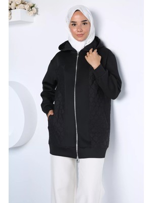 Julude Kapüşonlu Şık Desenli Tesettür Sweat Ceket P-00022995
