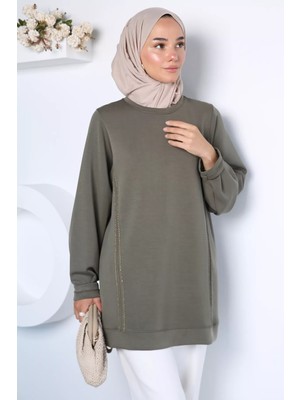 Julude Süs Dikişli Bisiklet Yaka Tesettür Tunik P-00023059