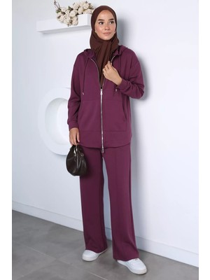 Julude Şık Enerji Fermuarlı Sweat Pantolon Tesettür Ikili Takım P-00023005