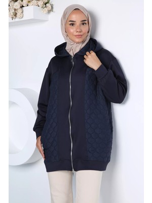 Julude Kapüşonlu Şık Desenli Tesettür Sweat Ceket P-00022995
