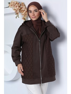 Julude Kapüşonlu Şık Desenli Tesettür Sweat Ceket P-00022995