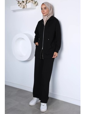 Julude Şık Enerji Fermuarlı Sweat Pantolon Tesettür Ikili Takım P-00023005