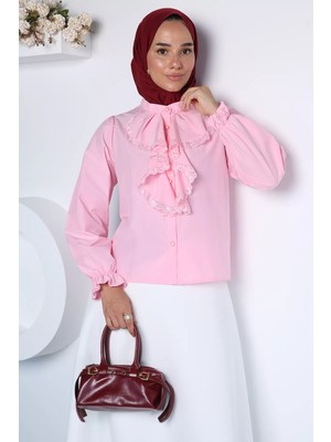 Julude Fırfır Yaka Dantel Işlemeli Tesettür Gömlek P-00022972