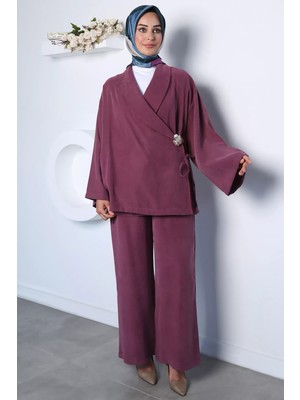 Julude Ön Bağlamalı Tokalı Ceket Pantolon Tesettür Ikili Takım P-00022968