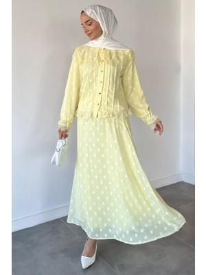 Julude Güpür Detaylı Gömlek Bel Lastikli Etek Tesettür Ikili Takım P-00022929