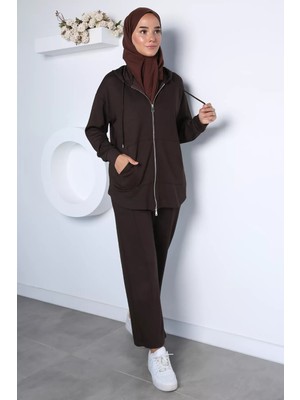 Julude Şık Enerji Fermuarlı Sweat Pantolon Tesettür Ikili Takım P-00023005