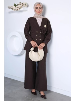 Julude Düğme Detaylı Ceket Pantolon Tesettür Ikili Takım P-00022971