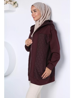Julude Kapüşonlu Şık Desenli Tesettür Sweat Ceket P-00022995