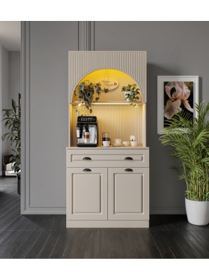 GuneyStore Siena Kum Beji Mini 90 cm Komple Mdf LED Aydınlatmalı Kahve Köşesi