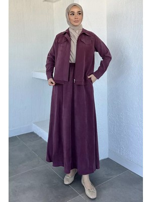 Julude Bel Lastikli Etek Ön Fermuarlı Ceket Kuşaklı Tesettür Ikili Takım P-00021401