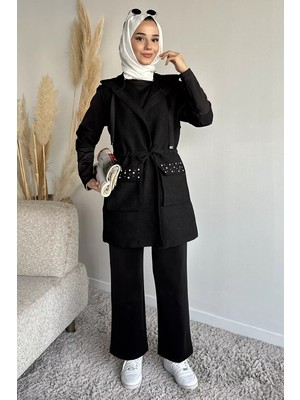 Julude Kapüşonlu Yelek Tunik Pantolon Tesettür Üçlü Takım P-00019185