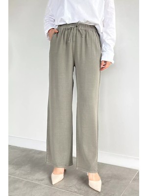 Tozlu Bel Lastikli Tensel Kumaş Tesettür Pantolon P-00021265