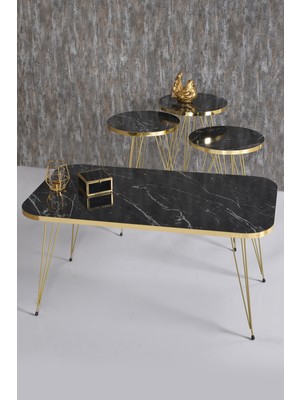 GOLDFALEZ Gold Bendir Tel Zigon Sehpa Ve Orta Sehpa 4 Parça Modern Tasarım Metal Ayaklı
