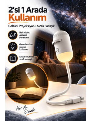 MMctech USB Galaksi Projektör 2’si 1 Arada – LED Gece Lambası – 360° Ayarlanabilir 8 Disk Değiştirilebilir Filmli LED Projektör