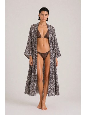 Leopar Desenli Standart Beden Uzun Kimono, 36-44 Beden Arası Uyumlu