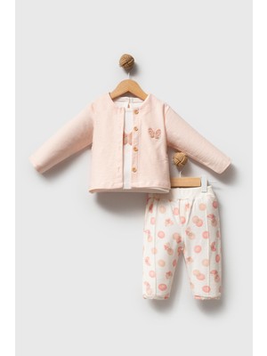 H HONEY BABY %100 Organik Pamuk Cute Butterfly Hırkalı Takım