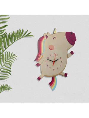 St. Morritz Ahşap Sallanan Sarkaçlı Unicorn Çocuk Odası Duvar Saati