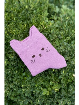 Lou Socks Unisex Kedi Kulaklı Pati Desenli Pembe Soket Çorap