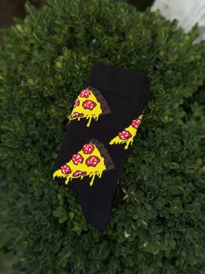 Lou Socks Unisex Pizza Dilim Desenli Siyah Soket Çorap