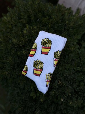 Lou Socks Unisex Patates Kızartması Desenli Beyaz Tenis Çorap