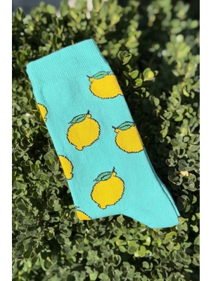 Lou Socks Unisex Limon Desenli Turkuaz Soket Çorap