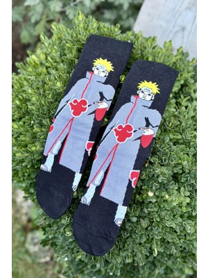 Lou Socks Unisex Naruto Pain Akatsuki Desenli Siyah Anime Soket Çorap