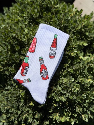 Lou Socks Unisex Acı Sos Şişesi Desenli Beyaz Tenis Çorap