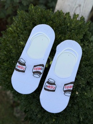 Lou Socks Unisex Nutella Kavanozu Desenli Beyaz Babet Çorap