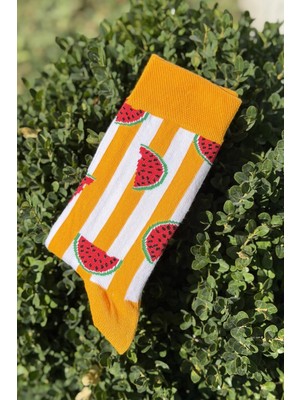 Lou Socks Unisex Karpuz Dilim Çizgili Turuncu Soket Çorap